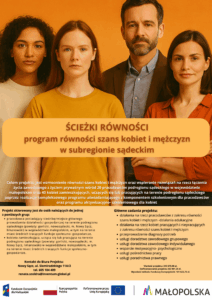 plakat projektu &bdquo;ŚCIEŻKI R&Oacute;WNOŚCI&rdquo;- program r&oacute;wności szans kobiet i mężczyzn z subregionu sądeckiego